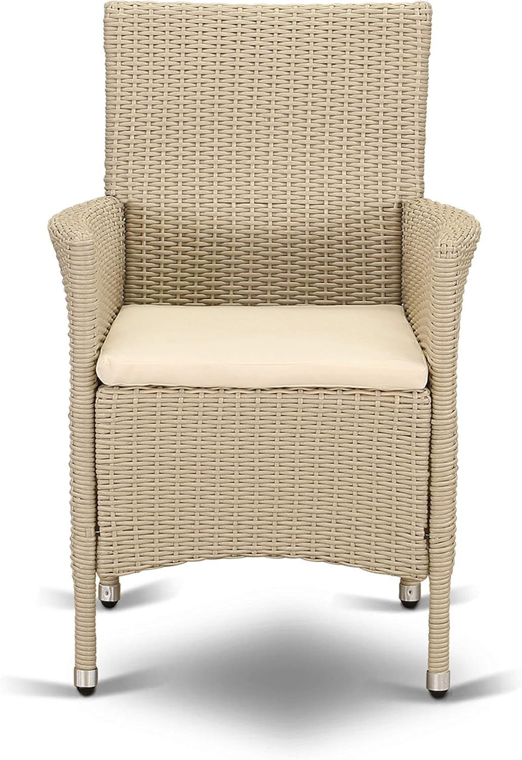 7 pc Patio Wicker Dining Set for 6 in Cream Finish: Furniture & Decor