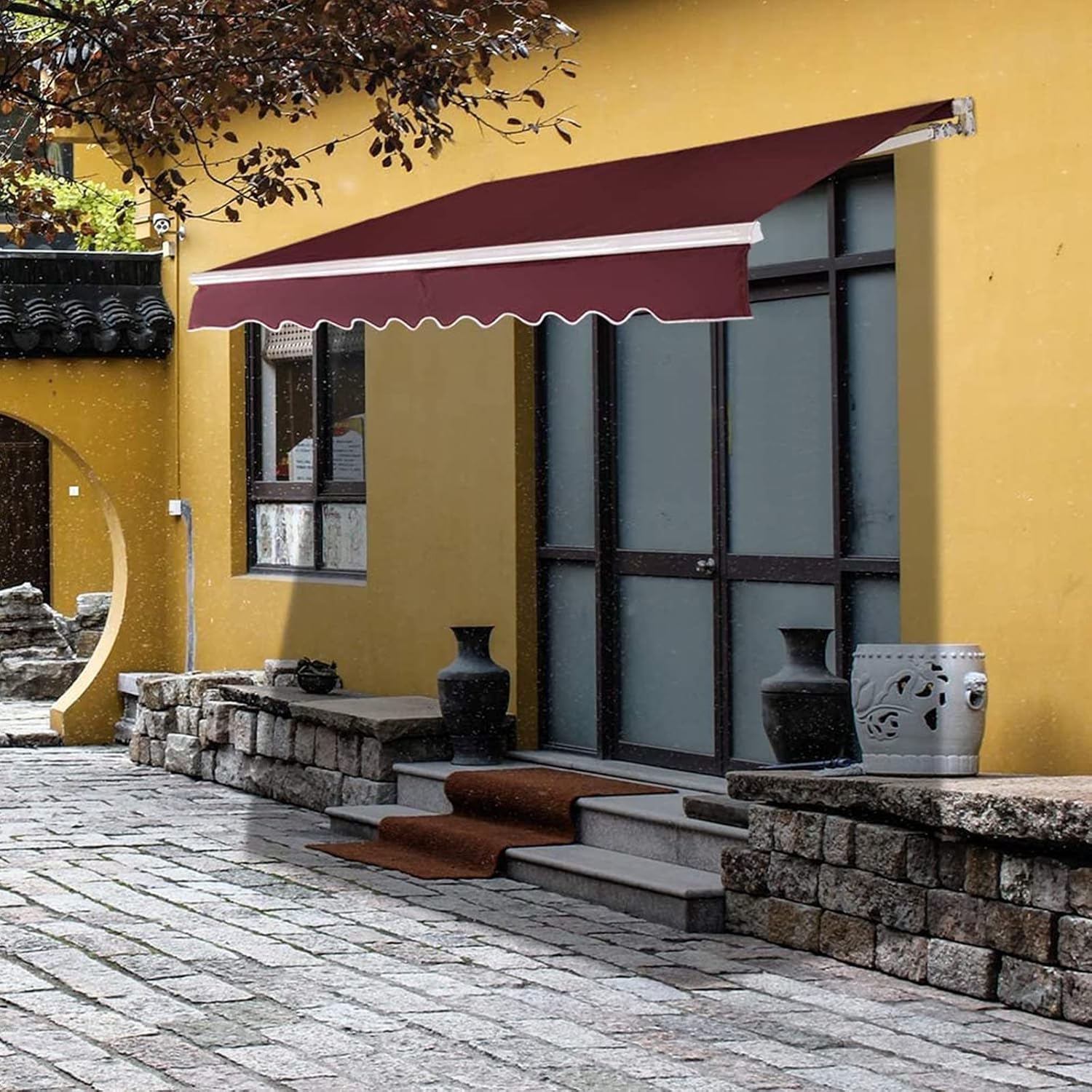 10X8 Ft Outdoor Folding Sun Shade Awning Cover, Retractable Awnings for