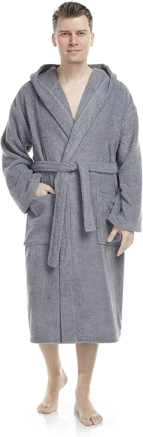 Arus Men's Hooded Classic Bathrobe Turkish Cotton Robe with Full Length Options at  Men’s Clothing store