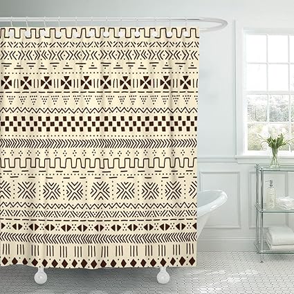 Amazon Com Emvency Shower Curtain Black Mud Beige And Brown