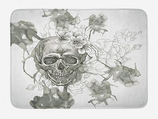 Amazon Com Ambesonne Day Of The Dead Bath Mat Painting Skull Flowers Dia De Los Muertos Designed Print Plush Bathroom Decor Mat With Non Slip Backing 29 5 X 17 5 Dimgrey White Kitchen