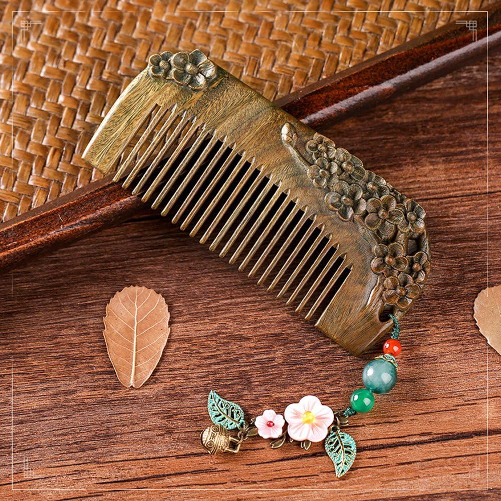 Usforest Natural Handmade Green Sandalwood Wide Tooth Hair Combs Natural Sandal wood Scent for Beautiful Hairs NO - Tangled and ANTI - Static