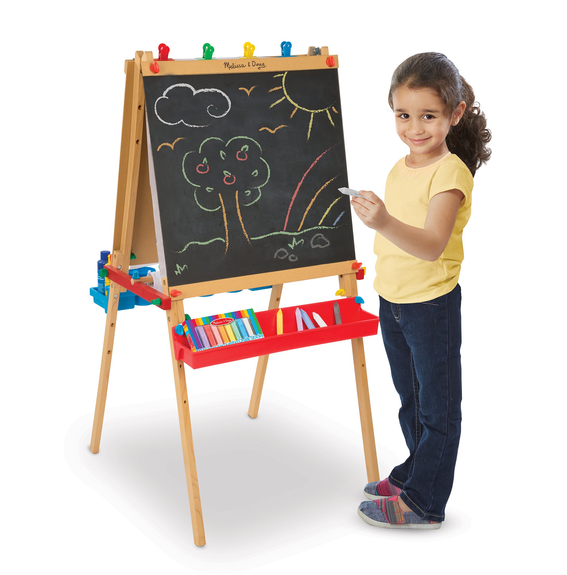 Melissa Doug Deluxe Standing Art Easel DryErase Board, Chalkboard
