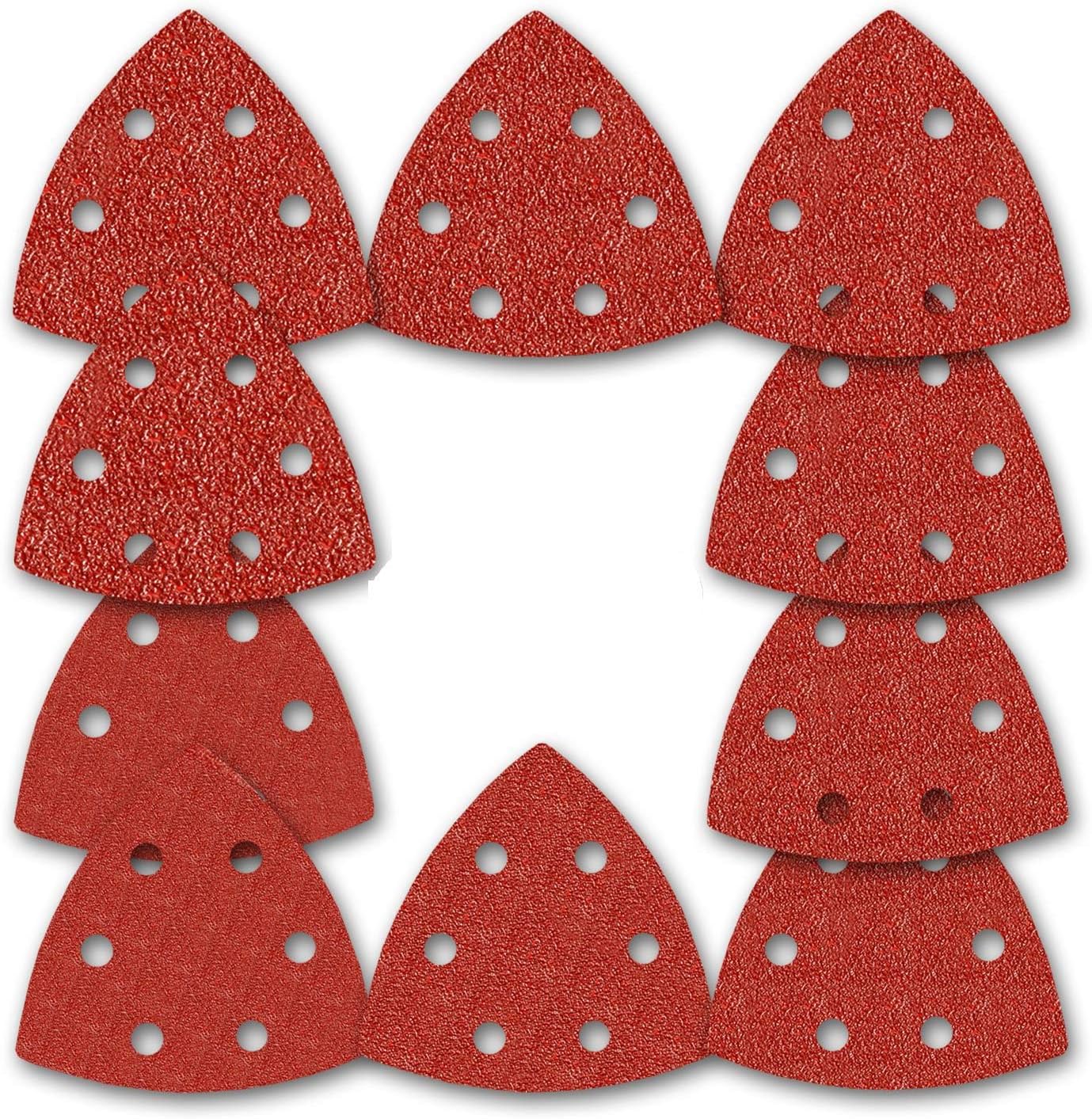 Airkoul 100 Pieces 6 Hole Hook Triangle Sander Sandpaper Sanding Paper Assorted 40/60/80/120/180/240/400/600/800/1000 Grits for Power Random Orbit Sanders