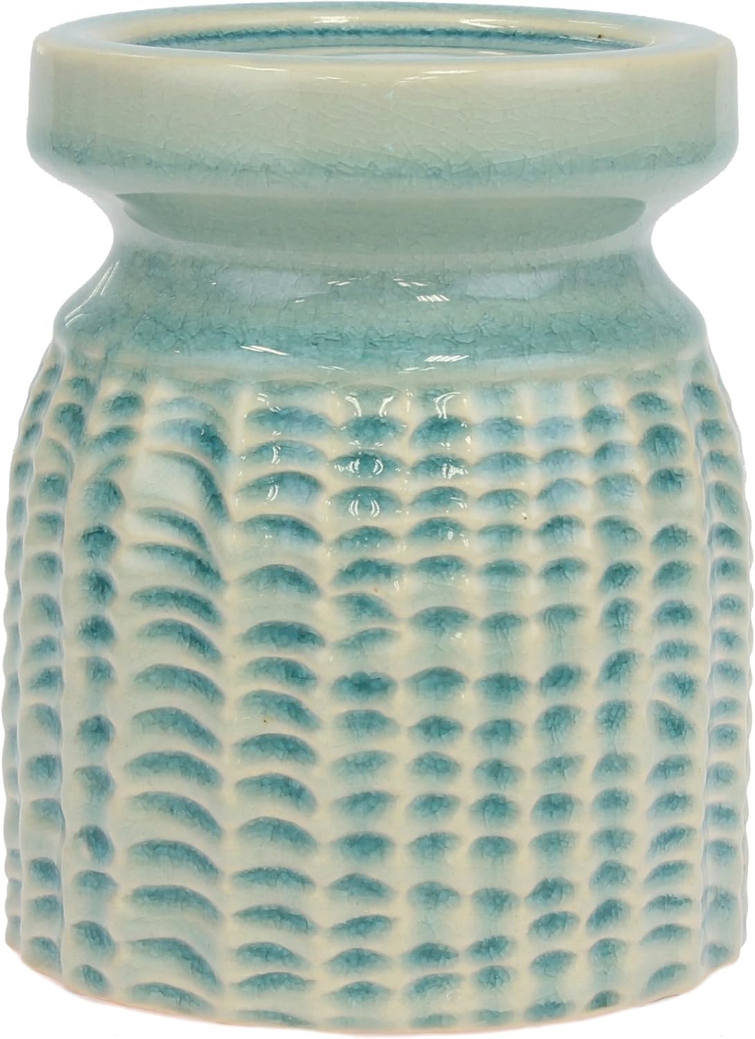 Stonebriar Decorative Textured Pale Ocean Ceramic Pillar Candle Holder, Coastal Home Decor Accents, Beach Inspired Design for the Living Room, Bathroom, or Bedroom of your Seaside Cottage Decor: Home & Kitchen
