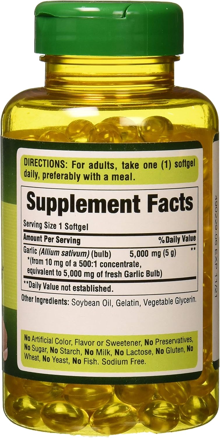 Puritans Pride Garlic Oil, 5000 Mg, 250 Count: Health & Personal Care