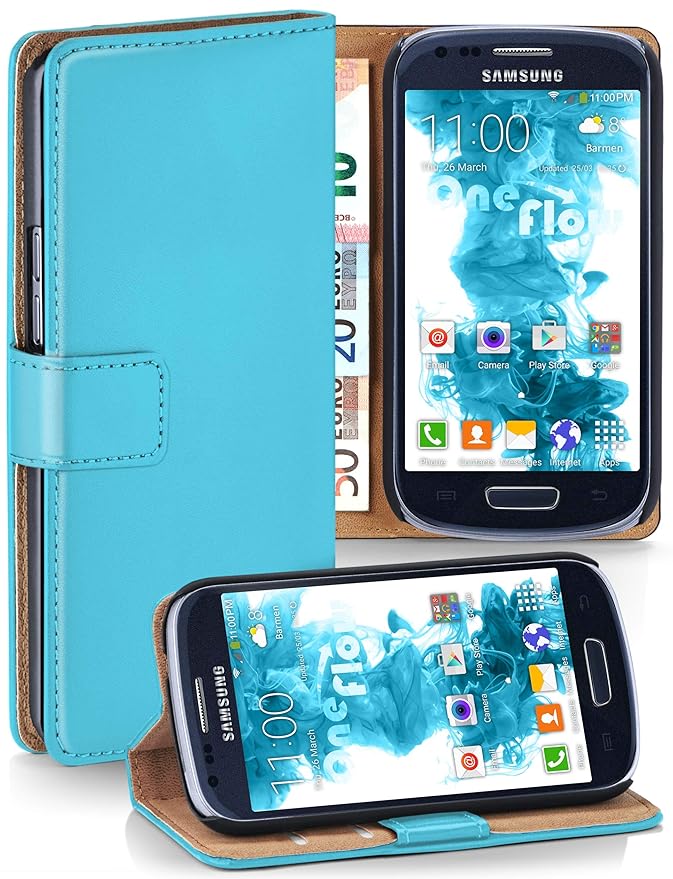 moex Samsung Galaxy S3 Mini | Hülle Türkis mit Karten-Fach 360° Book Klapp-Hülle Handytasche Kunst-Leder Handyhülle für Samsu