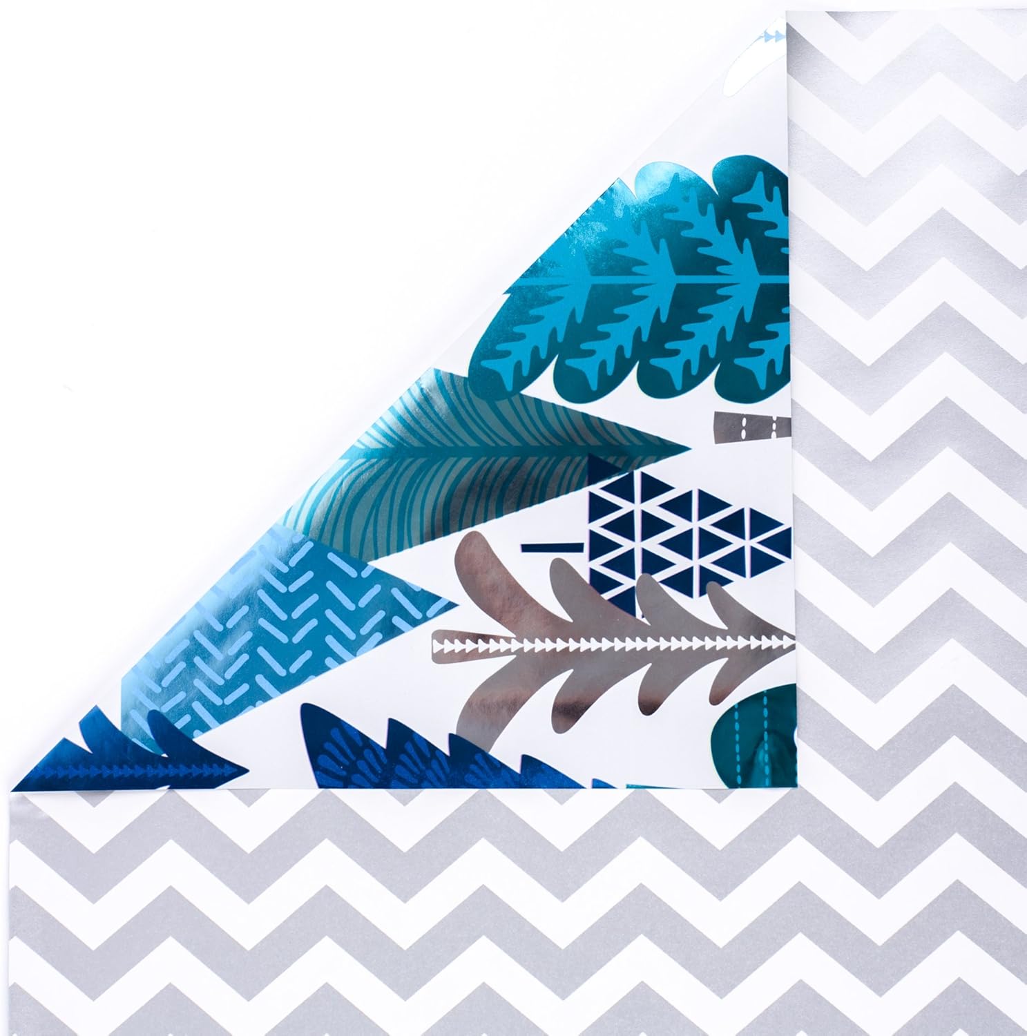 Hallmark Reversible Christmas Wrapping Paper (Pack of 3; 60 sq. ft. ttl.) Elegant Foil, Blue and Silver Trees, Snowflakes, Snowmen, Stripes: Kitchen & Dining