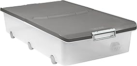 Tatay Caja de Almacenamiento Multiusos bajo Cama Ruedas 63 l de Capacidad plástico Polipropileno Libre de bpa Transparente con Tapa, Gris, 45 x 78 x 18 cm 