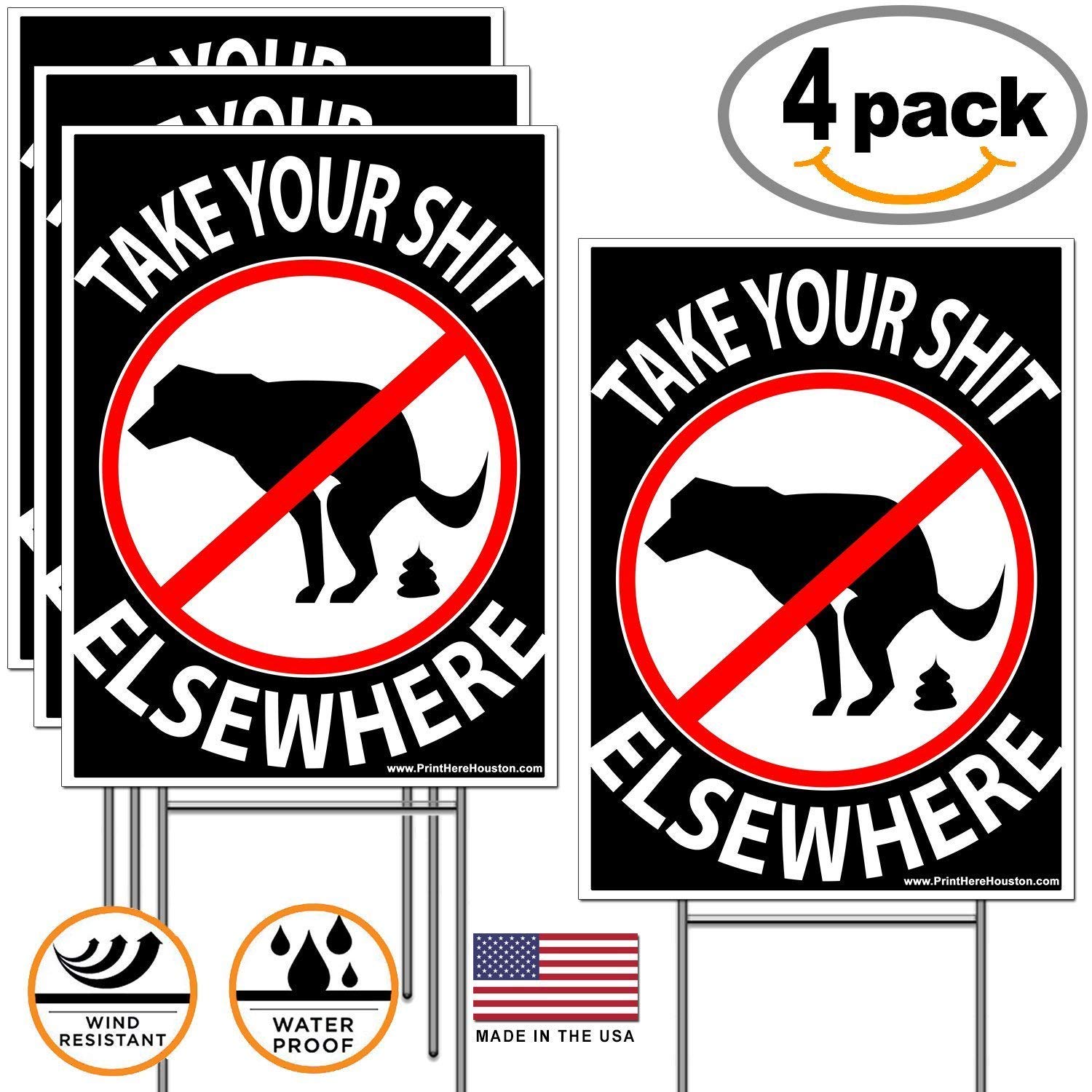 Vibe Ink 9 X 12 No Dog Pooping Yard Sign Take Your Shit Elsewhere Funny Double Sided Print Lawn Sign Include Metal Wire H Stakes Stands 4 - 