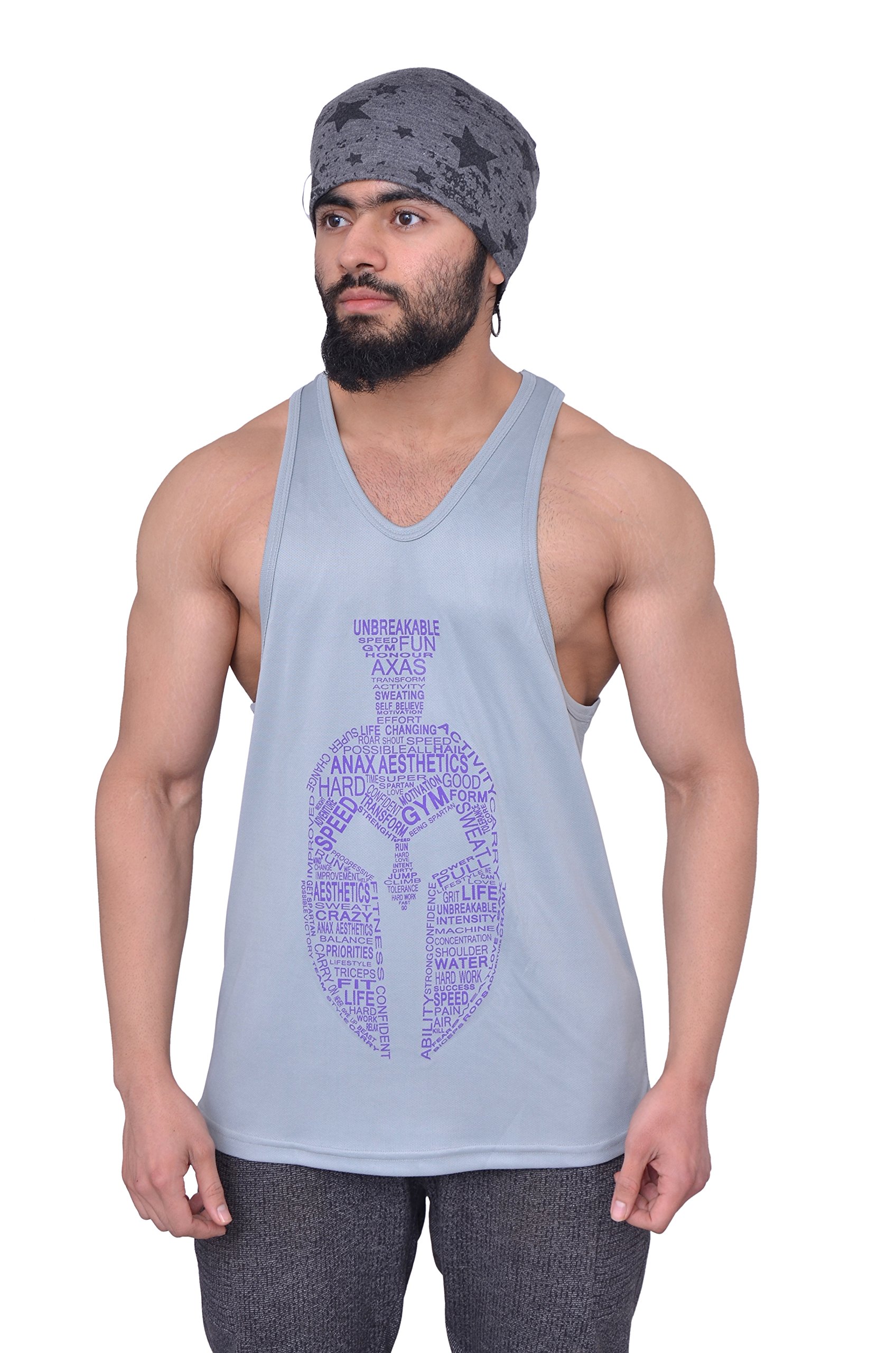 Anax AestheticsMen's Sleeveless Polyester Gym Vest Stringer Sando Tank Top Spartan Printed Polyester Gym Sleeveless Vest