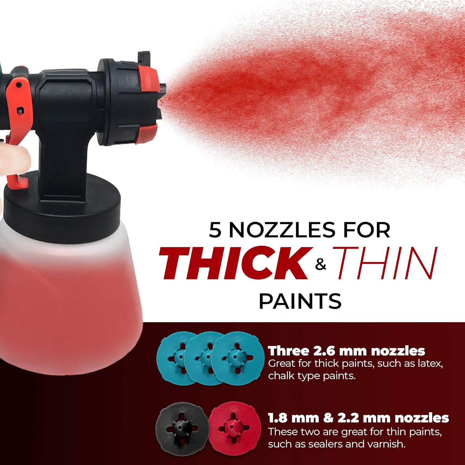 Scuddles Paint Sprayer, 1200 Watt High Power HVLP Home, and Outdoors Includes 5 Nozzle, Lightweight, Easy Spraying and Cleaning - - 
