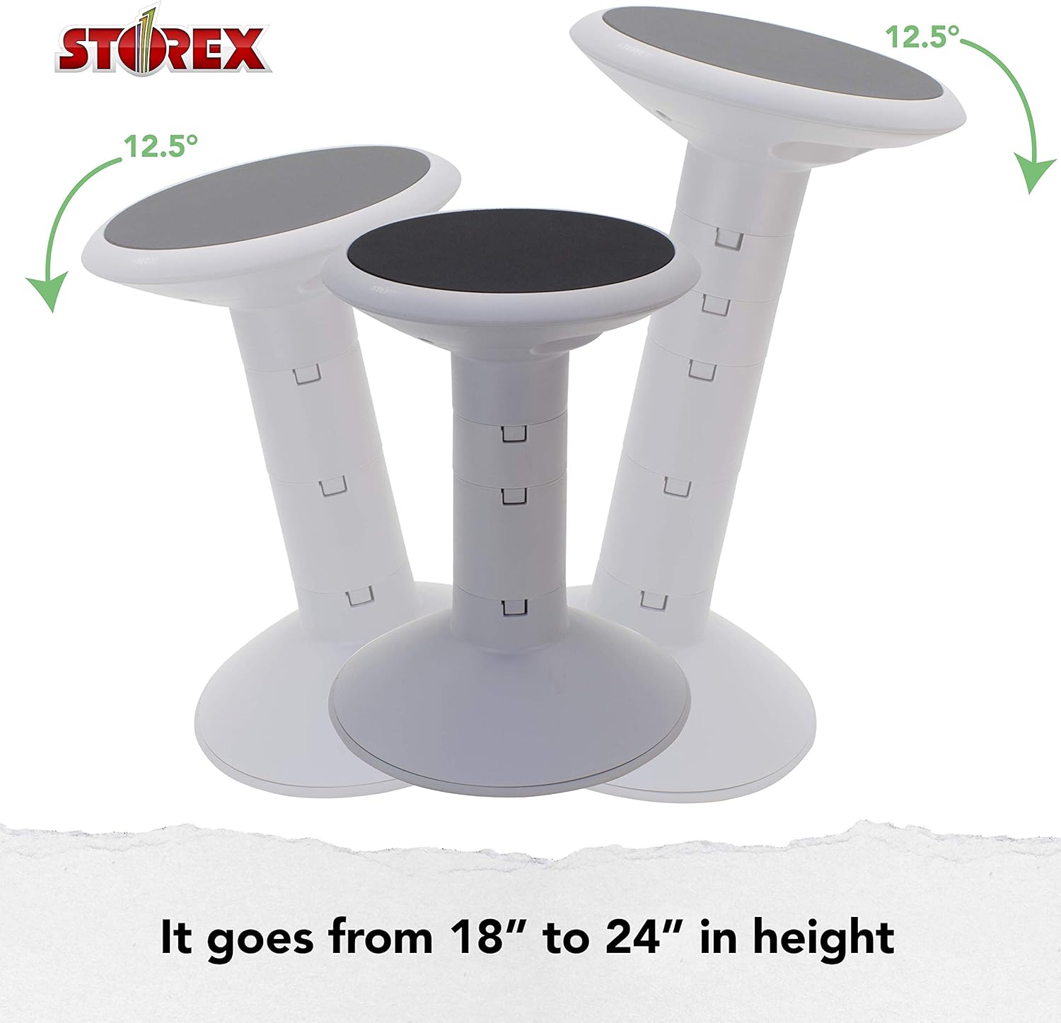 Storex Active Tilt Stool, Ergonomic Seating for Flexible Office Space and Standing Desks, Adjustable 12-24 Inch Height, Gray (00322U01C) : Office Products