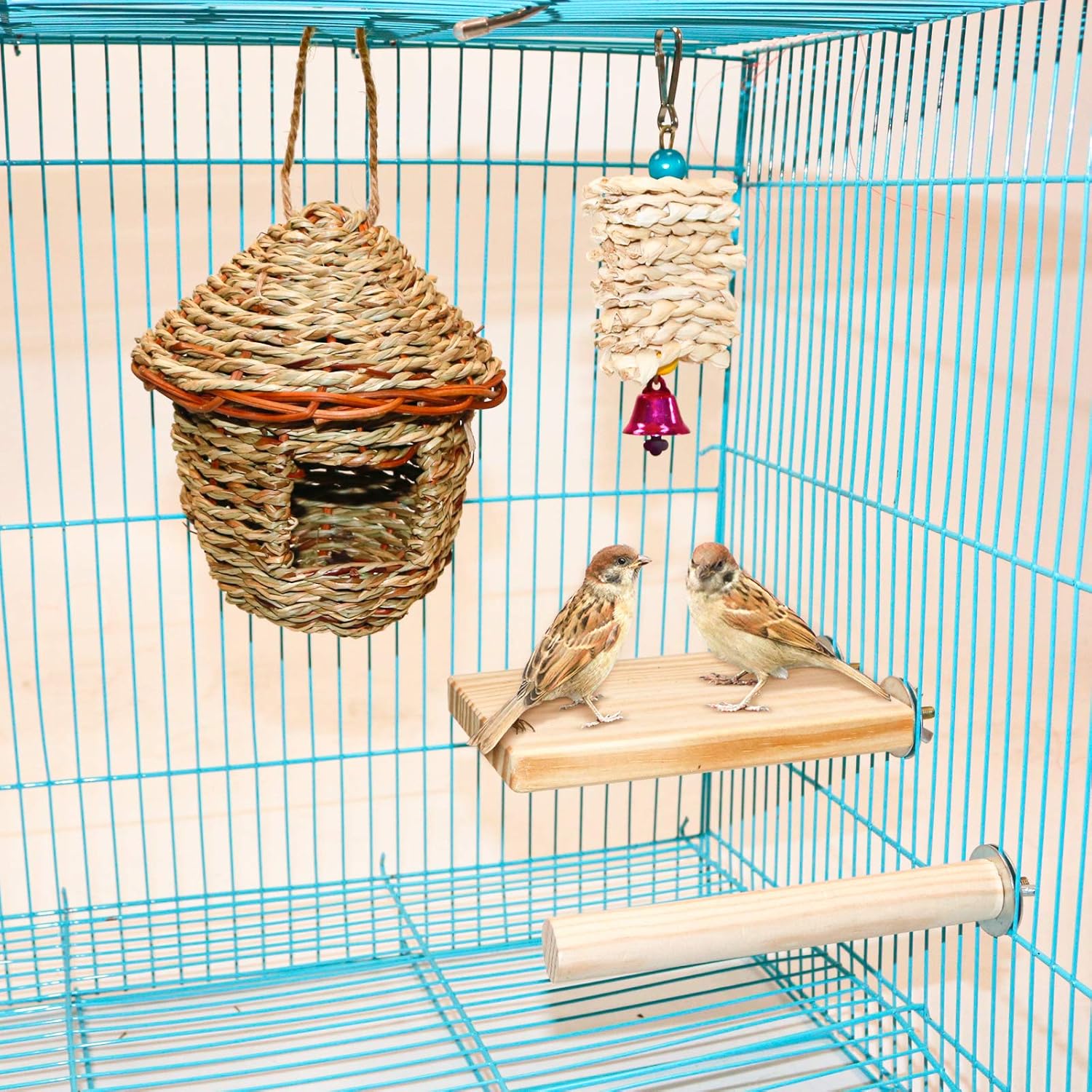 Hummingbird Bird Nest, Handwoven Straw Grass Hanging Bird Hut Grass Woven Parakeet Breeding Cave Cozy Resting Place Sparrow House for Cockatiel Parrots Parakeet Conures Finch (H01) : Kitchen & Dining