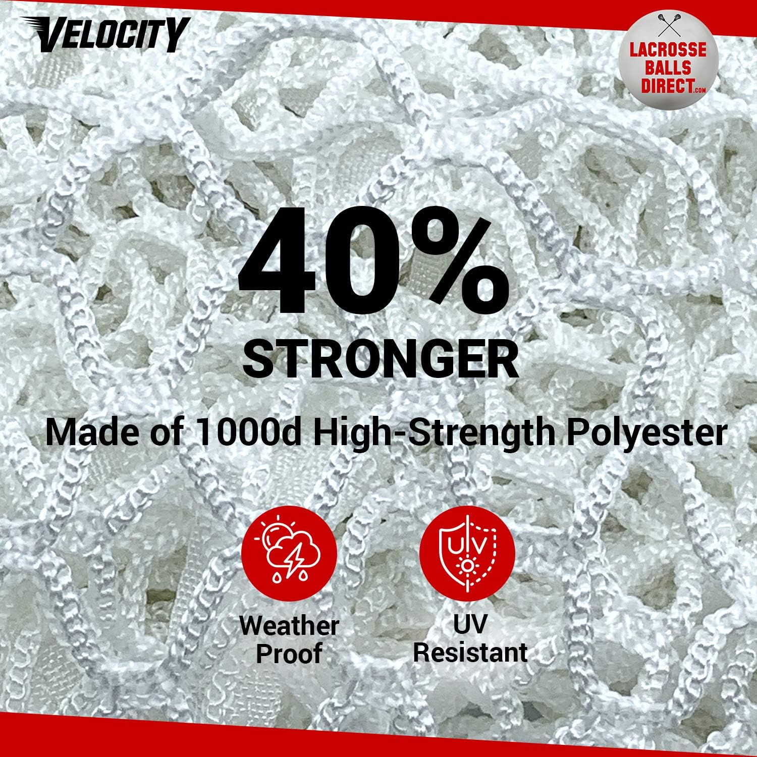 Velocity 7MM Heavy Duty White Lacrosse Net - Fits Regulation Goal - Weatherproof, UV Resistant 1000d High-Strength Polyester - Comes with 100+ Feet of Lacing Cord and 4 Quick Ties. : Sports & Outdoors