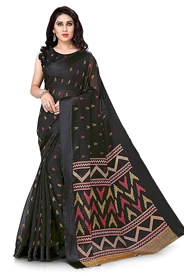 Women's Cotton Blend Colorful Printed Saree With Blouse Piece