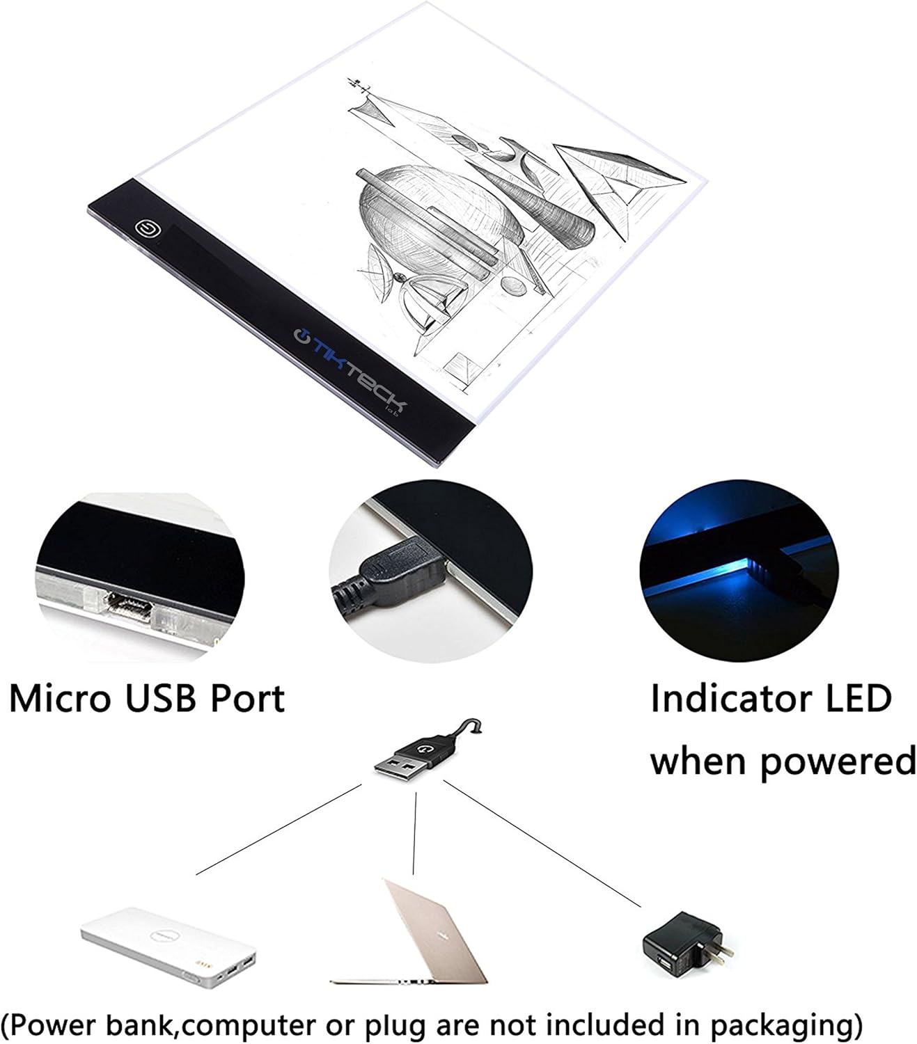 A4 Ultra-Thin Portable LED Light Box Tracer USB Power LED Artcraft Tracing Light Pad Light Box for Artists, Drawing, Sketching, Animation.