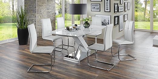 Essgruppe Lena Esstisch Hochglanz 6 Freischwinger Weiss Modern Esszimmer Sitzgruppe Amazon De Kuche Haushalt