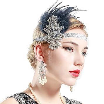 Buy Silver Band With Blue Feather Babeyond Roaring 20s Great