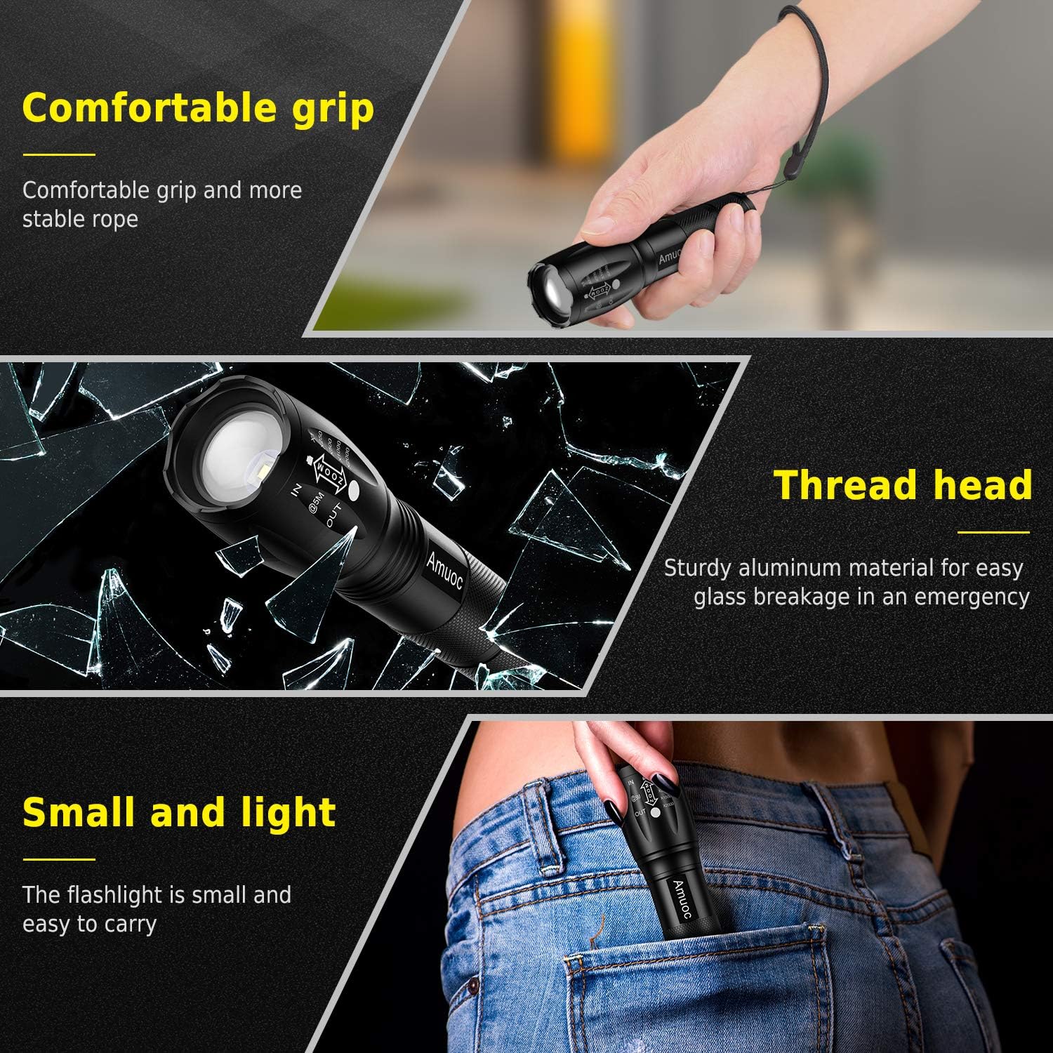 Flashlights [2 Pack], LED Tactical Flashlight S1000 - High Lumen, 5 Modes, Zoomable, Water Resistant, Handheld Light - Best Camping/Outdoor/Hiking/Emergency/Gift-Giving (Batteries Not Included)(Black) - - 
