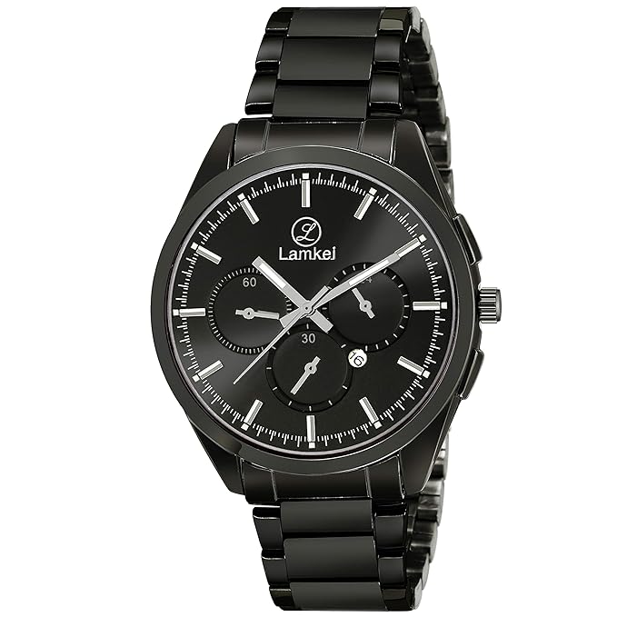 Imported Chronograph Display Black Dial Black Steel Chain Men�s Watch � LMK-0060