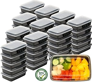 50 Pack - SimpleHouseware 1 Compartment Reusable Food Grade Meal Prep Storage Container Lunch Boxes, 28 Ounces