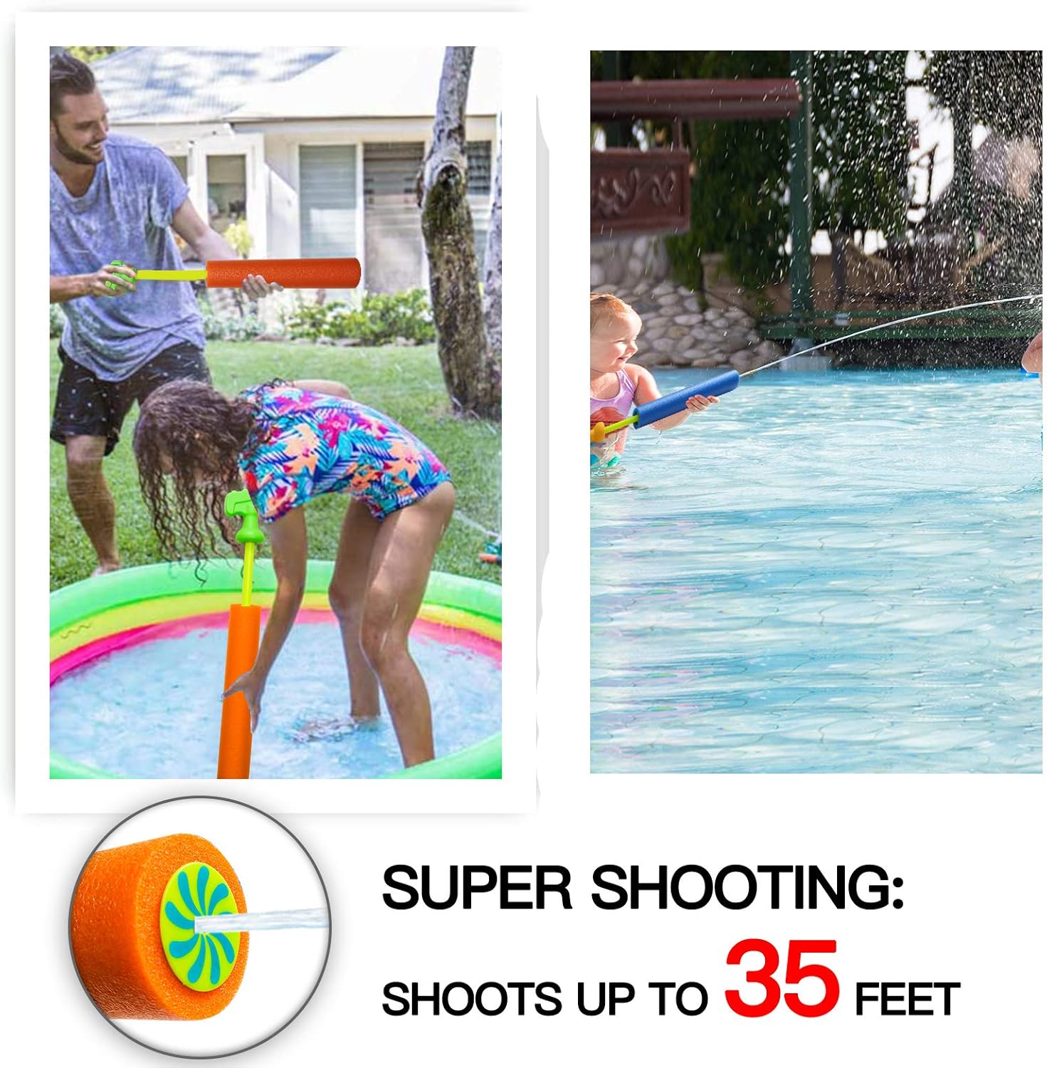 Scientoy Water Gun, 8 PCS Pool Toys,16"-24.8" Squirt Gun for Kids with 35FT Long Shot Water Cannon for Adults&Kids&Boys&Girls, Blaster Foam Shooter Set Pool Toys in Summer Swimming Pool&Beach: Toys & Games