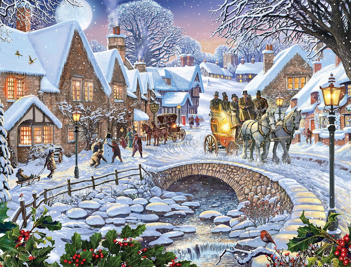 White Mountain Puzzles Winter Village Jigsaw Puzzle (1000 Piece) by