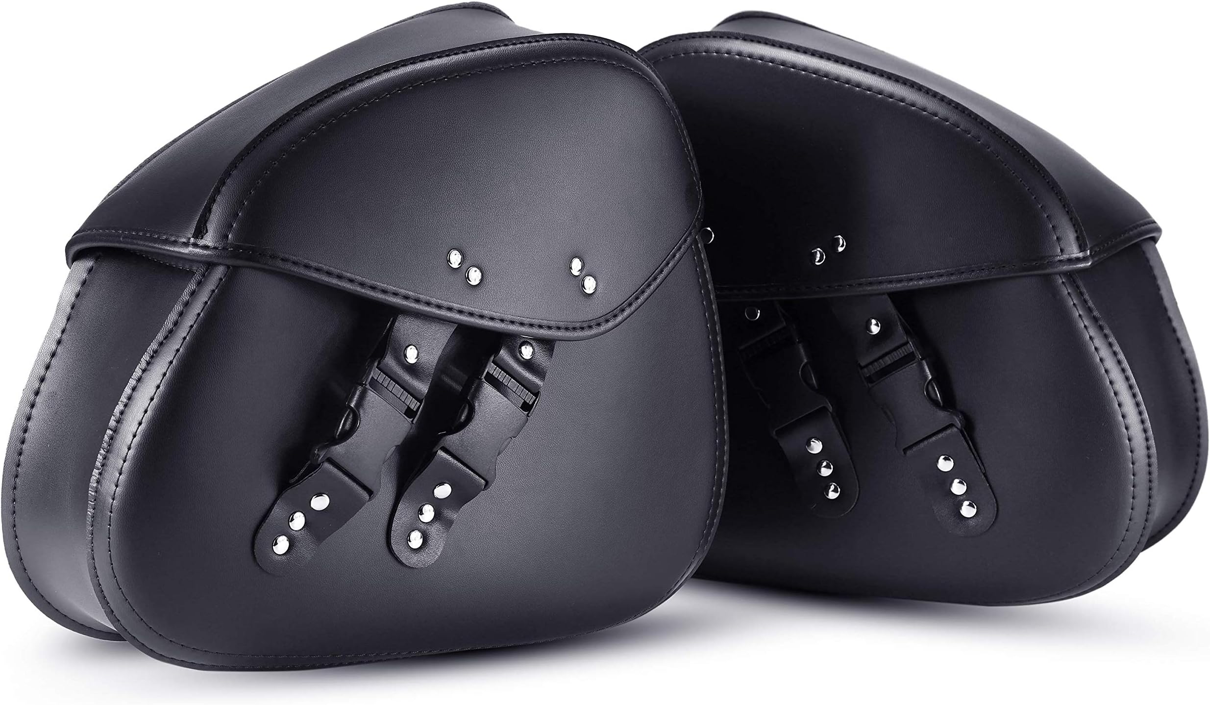 OHMOTOR,2 PCS Synthetic Motorcycle Saddlebags 2-Strap Tool Bags Heavy-Duty Waterproof PVC(L-Buckles)