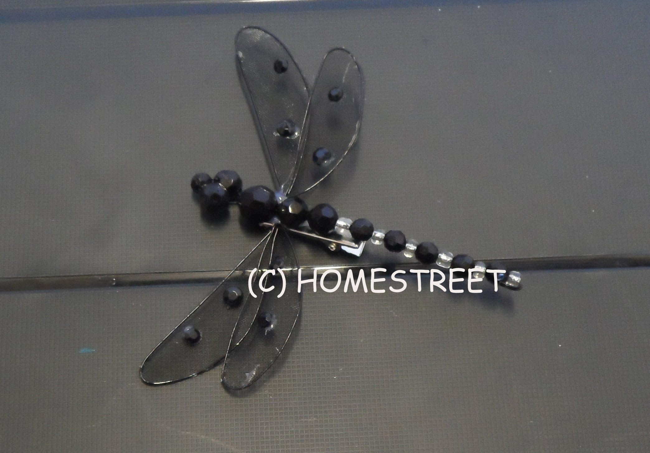 Homestreet Diamante Dragonfly, Mesh Wings And Clip On Back - 9cm Decorative Dragonflies (Black)