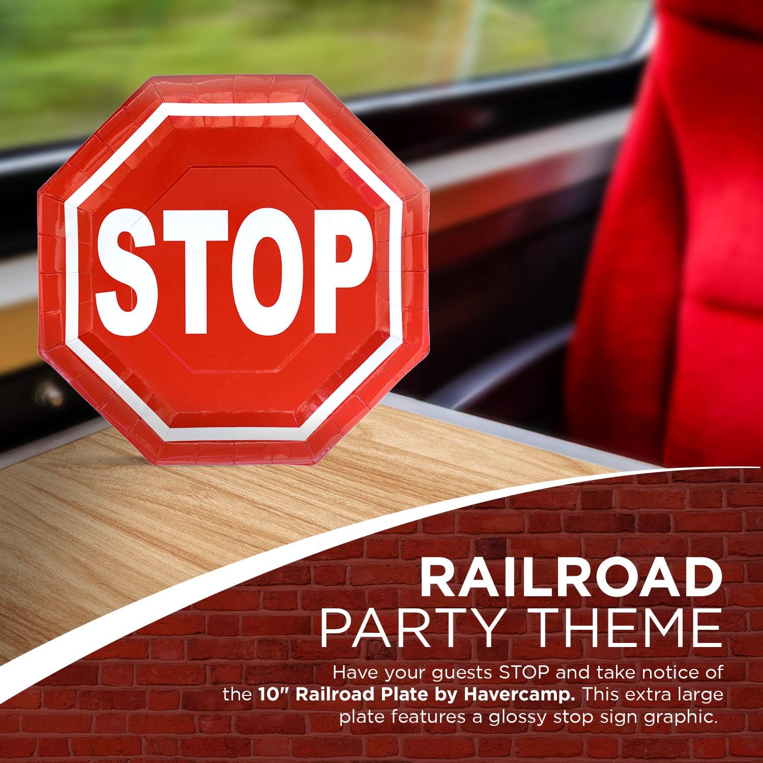 HAVERCAMP Railroad Party STOP Sign Octagonal Plates, Multi-colored - Image 3