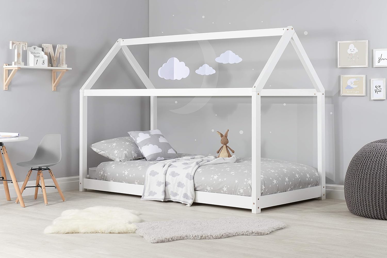 Birlea, House Kids Bed, White, Pine, 90cm