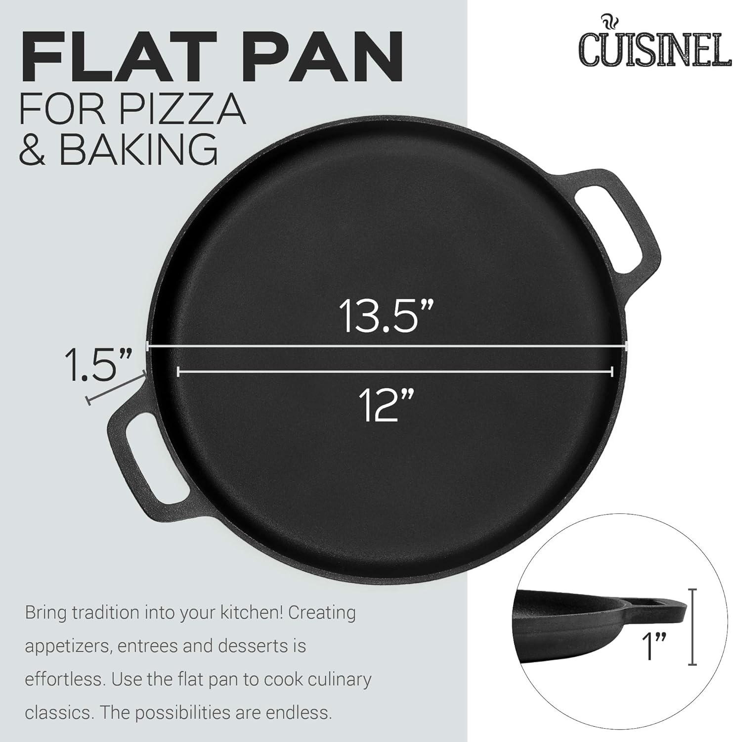 Pre-Seasoned Cast Iron Pizza and Baking Pan (13.5 Inch) Natural Finish, Enhanced Heat Retention and Dispersion - Stove, Oven, Grill or Campfire: Kitchen & Dining