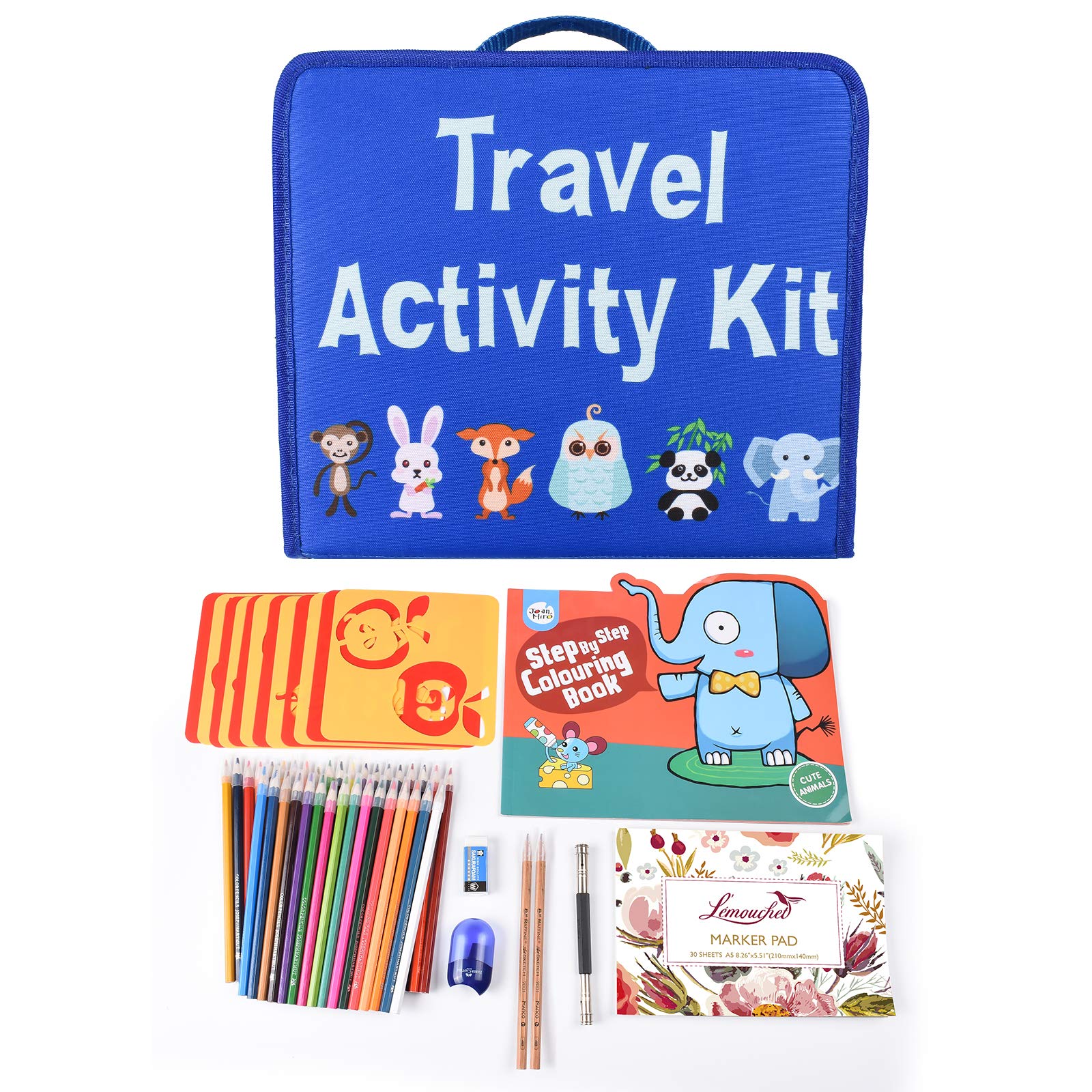 L\'émouchet Travel Activity Kit, Laptop Style Desk with Writing and Drawing Accessories, Large 92 Kids Stencil Sets,Ideal Educational Toy and Creativity Kit,The Perfect Kids Gift for Any Occasion
