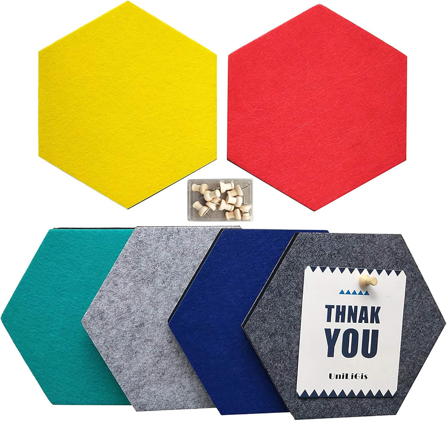 UniLiGis 6 Colors Hexagon Bulletin Board, Felt Cork Board Tiles, Pin Board Wall Decor for Photos, Memos, Display, Include 18 Pins 7x6.1x0.32 inches Group 1 : Office Products