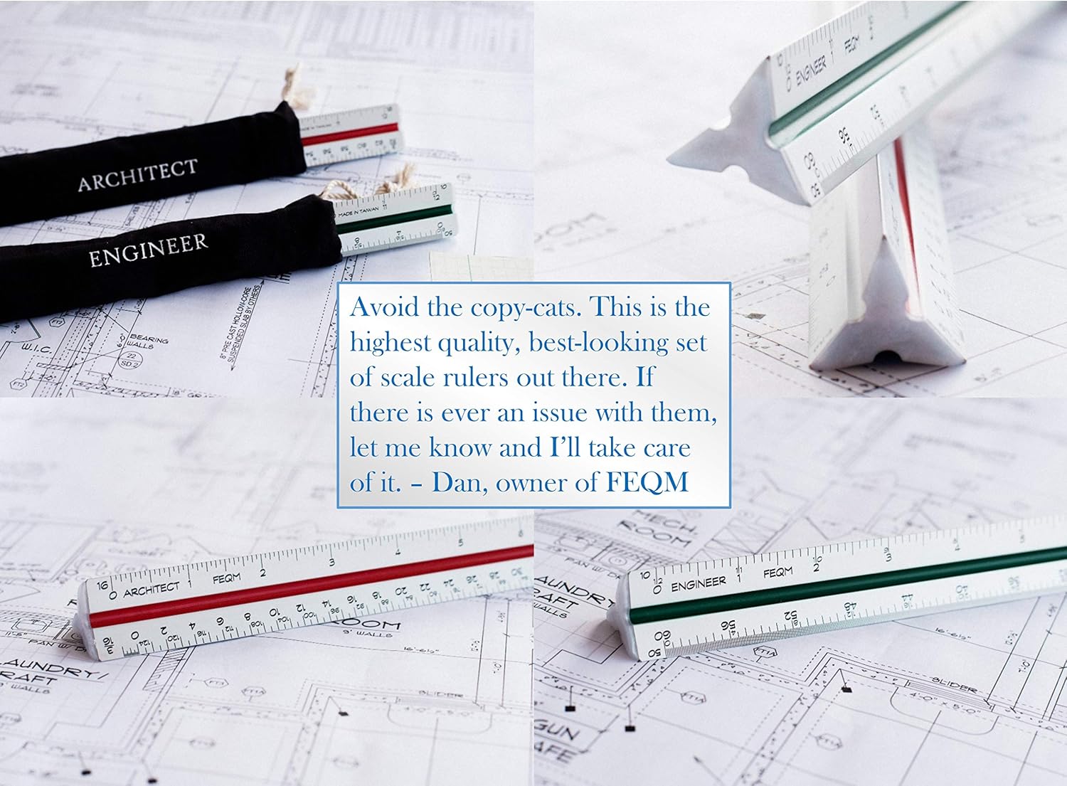 Architectural Scale Ruler (Imperial) and Engineer Scale Ruler Set - Two 12 Inch Aluminum Triangular Scale Rulers with Protective Sleeves : Office Products