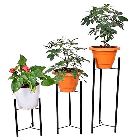 D&V ENGINEERING - Creative in innovation Metal Indoor or Outdoor Plant Display Stand, Pot Stand, Set of 3 - Black