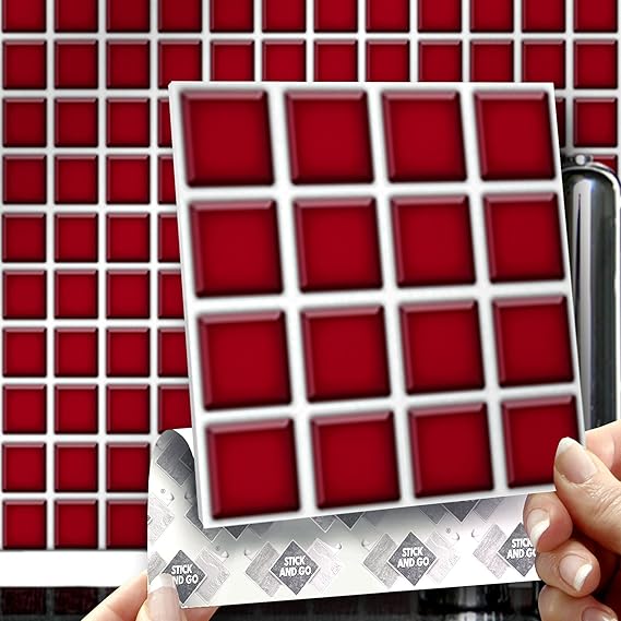 Rot Wandfliesen Effekt Mosaik: Box mit Stick 8 Fliesen und GO