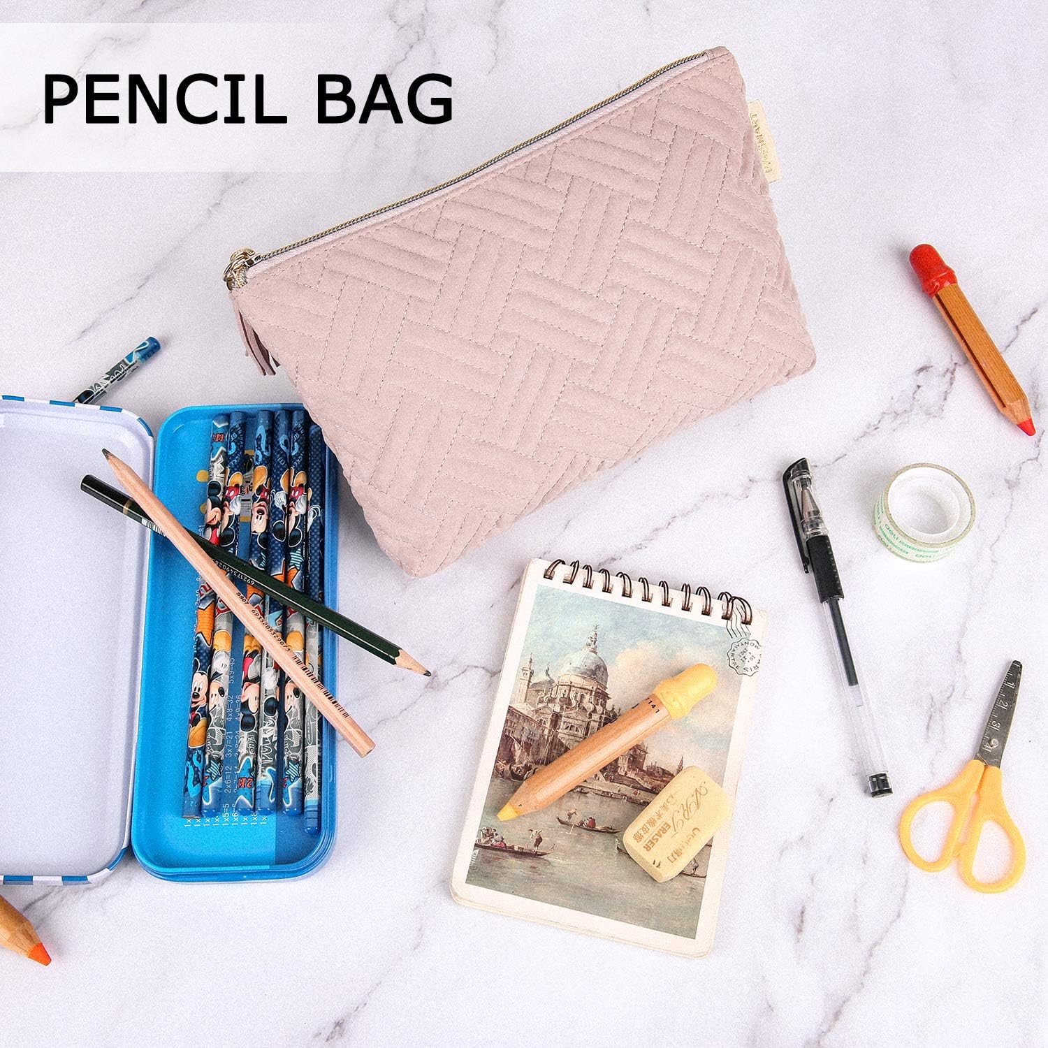 Cosmetic Bag for Women, BAGSMART 2 Pcs Small Makeup Bag for Purse Travel Cosmetic Pouch for Makeup Brushes Lipsticks Electonic Accessories, Pink+Black