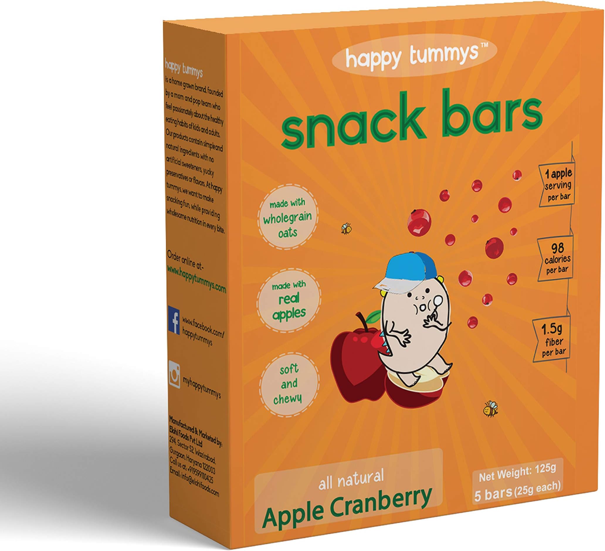 Happy Tummys Apple Cranberry Snack Bars | Natural Energy Boost for Toddlers and Kids | Healthy Snack of Kids | Nutritious and Ready to Eat | (Pack of 5 Bars) | 150g