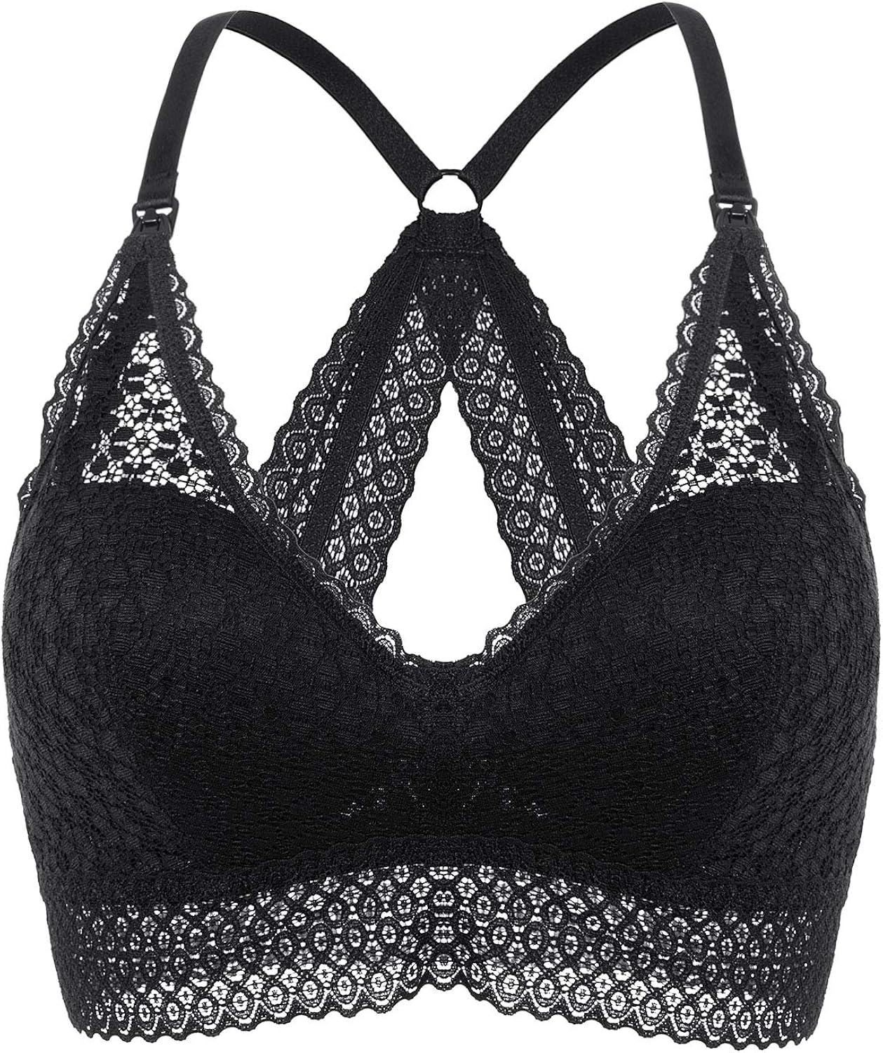 MOMANDA Women's Wireless Maternity Nursing Lace Bralette Bra Racerback Deep V at Amazon Womenâs 