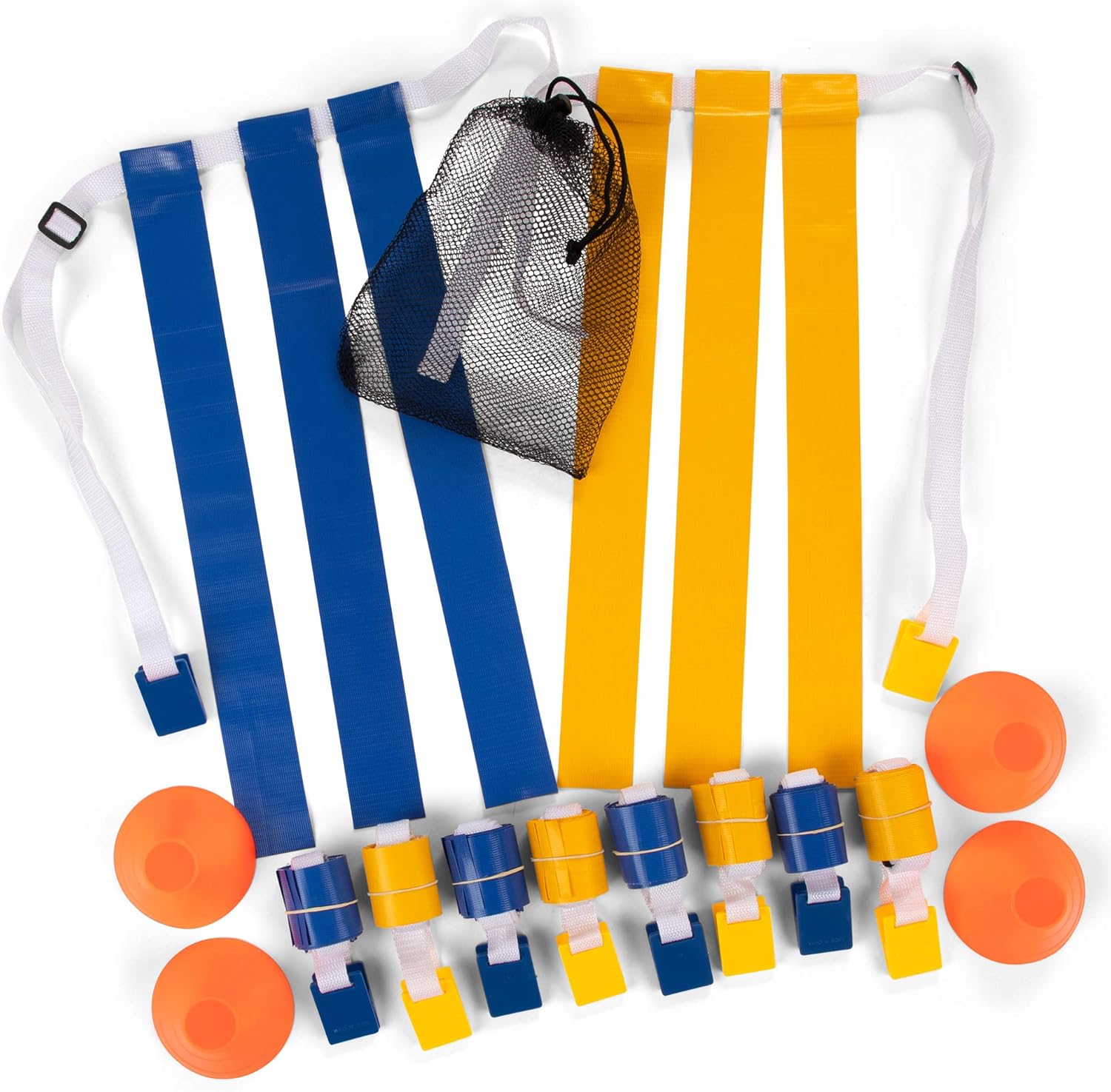 Champion Sports Deluxe Flag Football Game Set Flag Football Equipment - Game Sets with 5 Blue Flag Football Belts, 5 Yellow Flag Football Belts, 4 Orange Disc Cones and Mesh Carrying Bag : Clothing