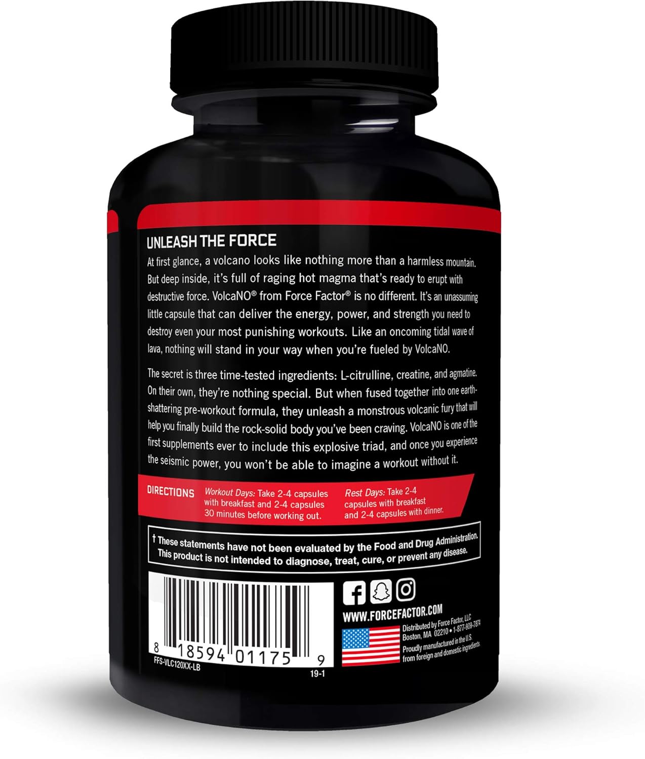 Volcano Pre Workout Nitric Oxide Booster Supplement for Men with Creatine and L-Citrulline to Boost Nitric Oxide and Energy, Build Muscle, Deliver Better Pump and Workout, Force Factor, 120 Capsules: Health & Personal Care