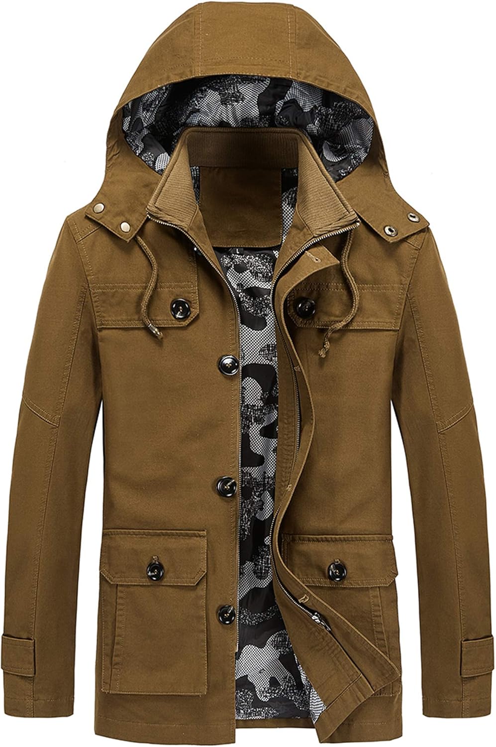 Vcansion Men's Cotton Military Windbreaker Jacket with Hood Trench Coat at  Men’s Clothing store