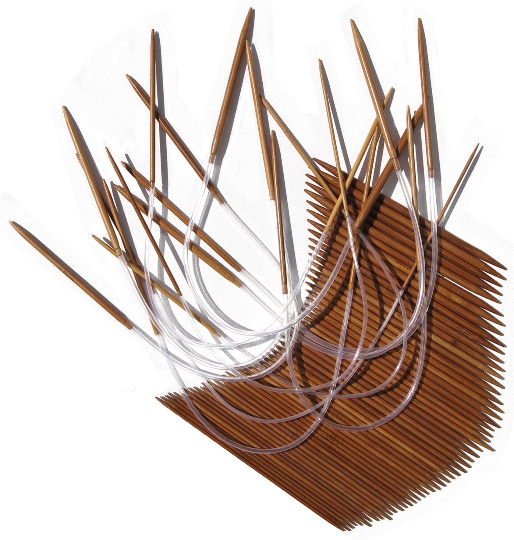 Set 11 x 5pcs Double Point 5'' (13cm) and 11 Pairs Circular 16'' (40cm) Carbonized Bamboo Knitting Needles Sizes 2mm - 5mm