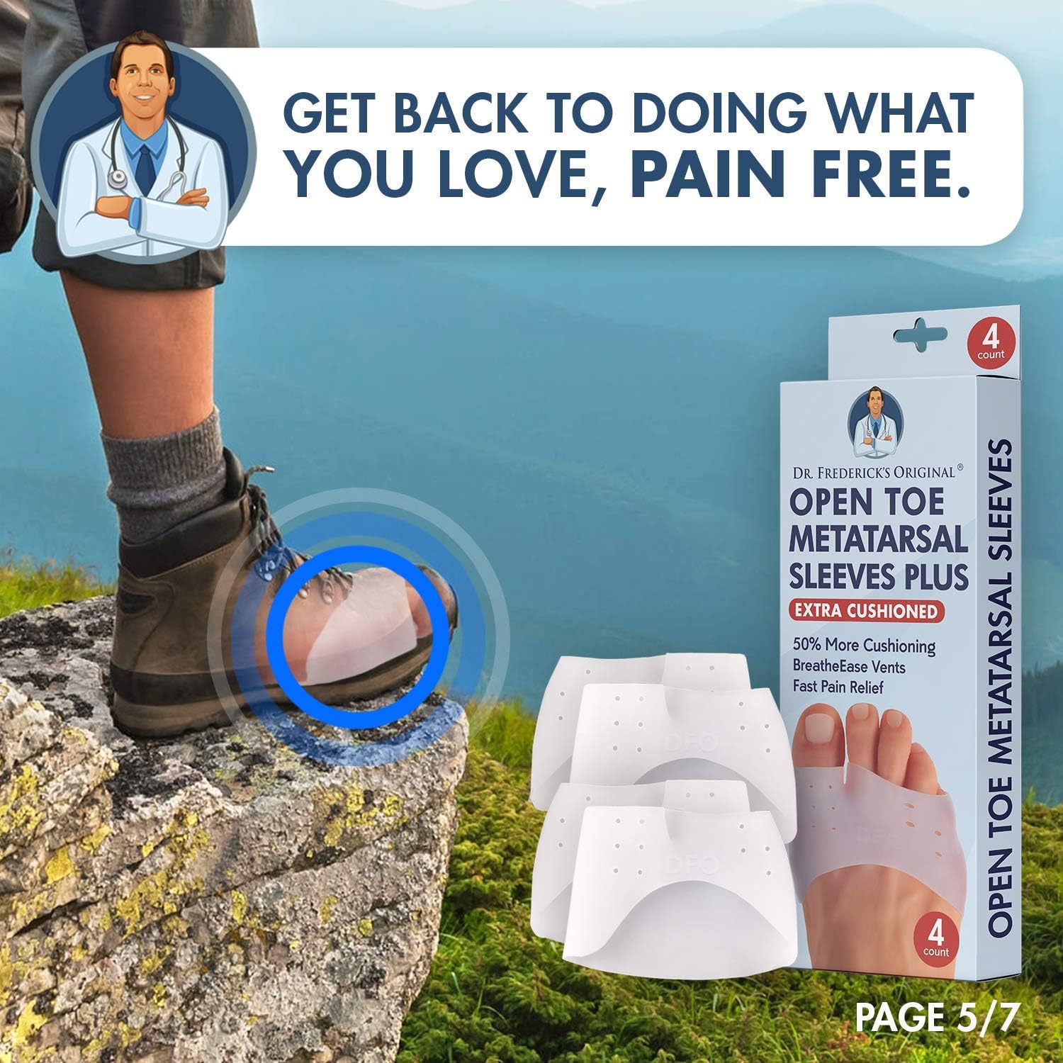 Dr. Frederick's Original Metatarsal Sleeves Plus - 4 Pieces - 50% More Cushioning - Fit Guarantee - Metatarsal Pads for Women & Men: Health & Personal Care