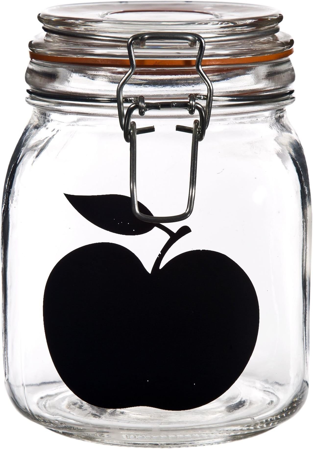Clear Glass 35-oz Apple Chalkboard Canister Jar with with Locking Clamp Lid 6-inch High