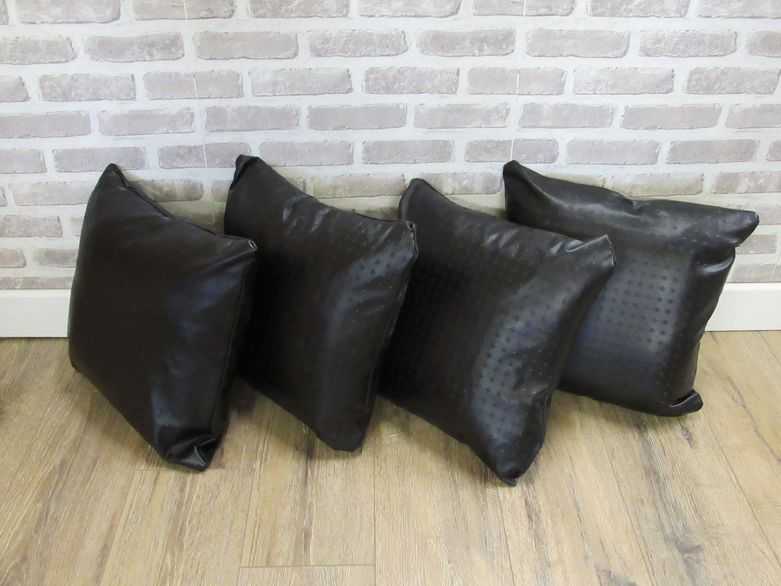 Set Of 4 black Faux Leather 18" Cushion Covers Complete With Cushions