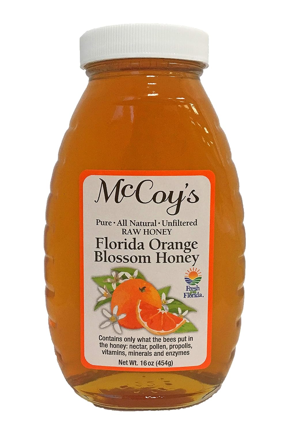 Raw Honey - Pure All Natural Unfiltered & Unpasteurized - McCoy's Honey Florida Orange Blossom Honey Jar 16oz