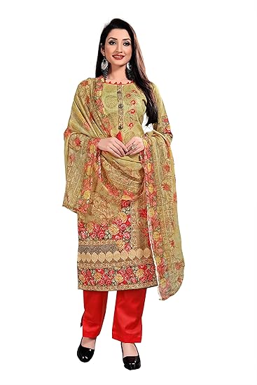 Anand presents cotton dress material beige and pink unstitched